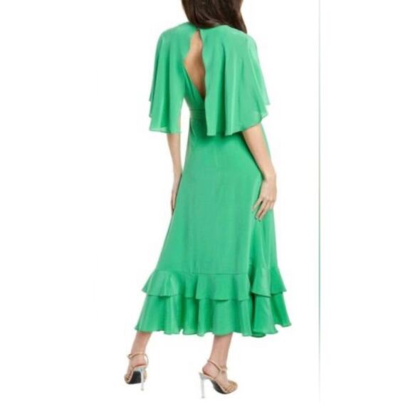 Alexis Green Silk Cateline Cape Sleeve Midi Dress Size M Formal Elegant - Picture 2 of 16